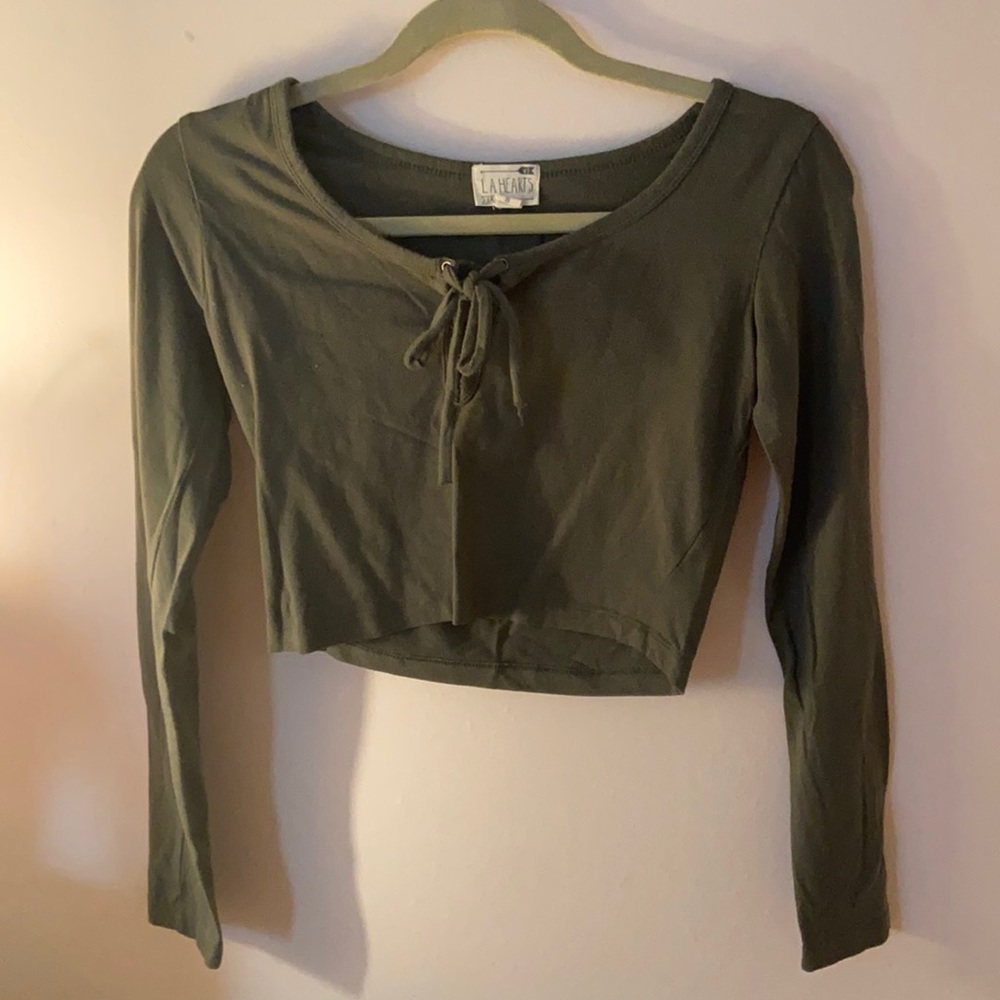 OLIVE GREEN CROP TOP - SMALL - LIGHT WEAR